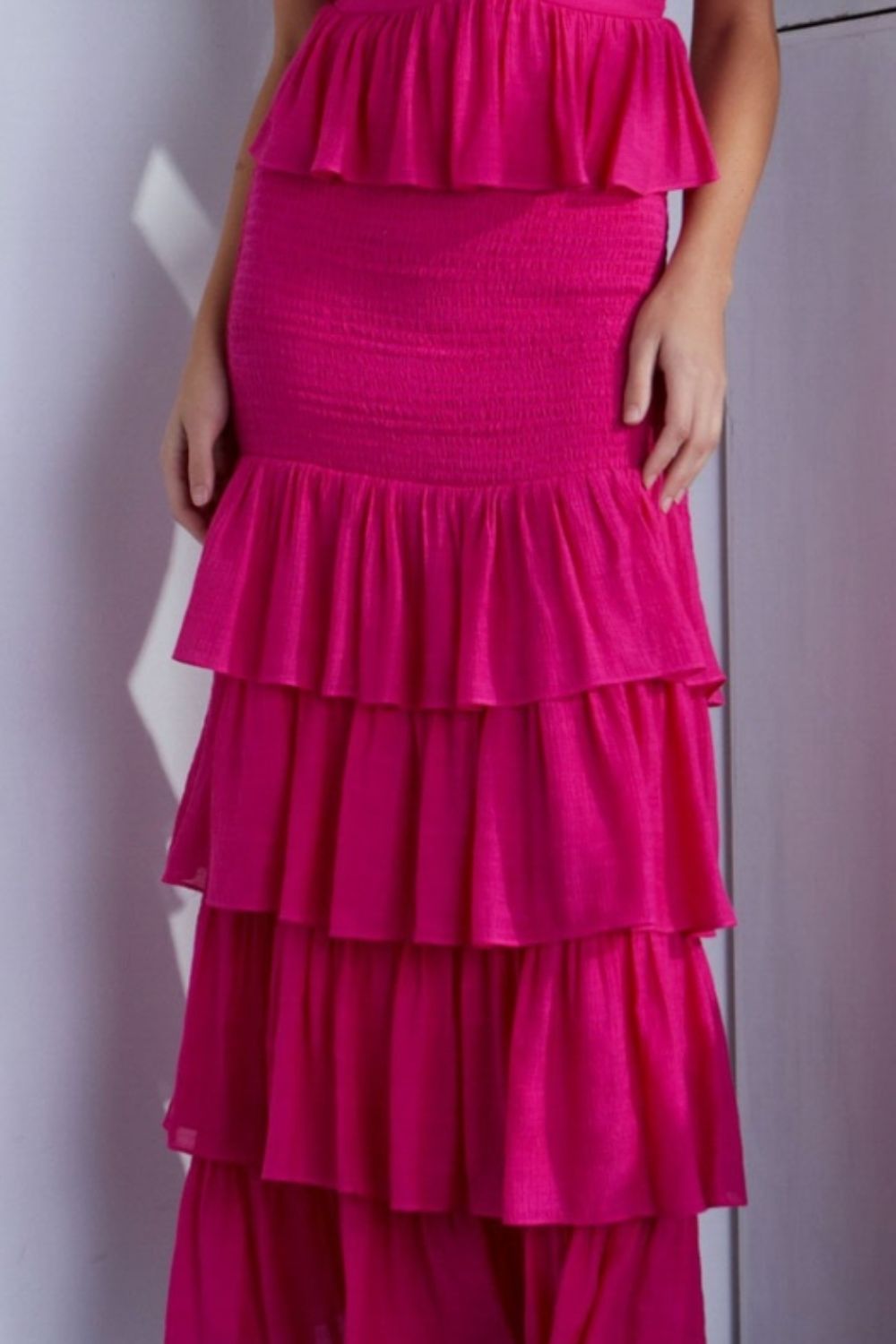 Smocked Ruffled Layered Hem Dress