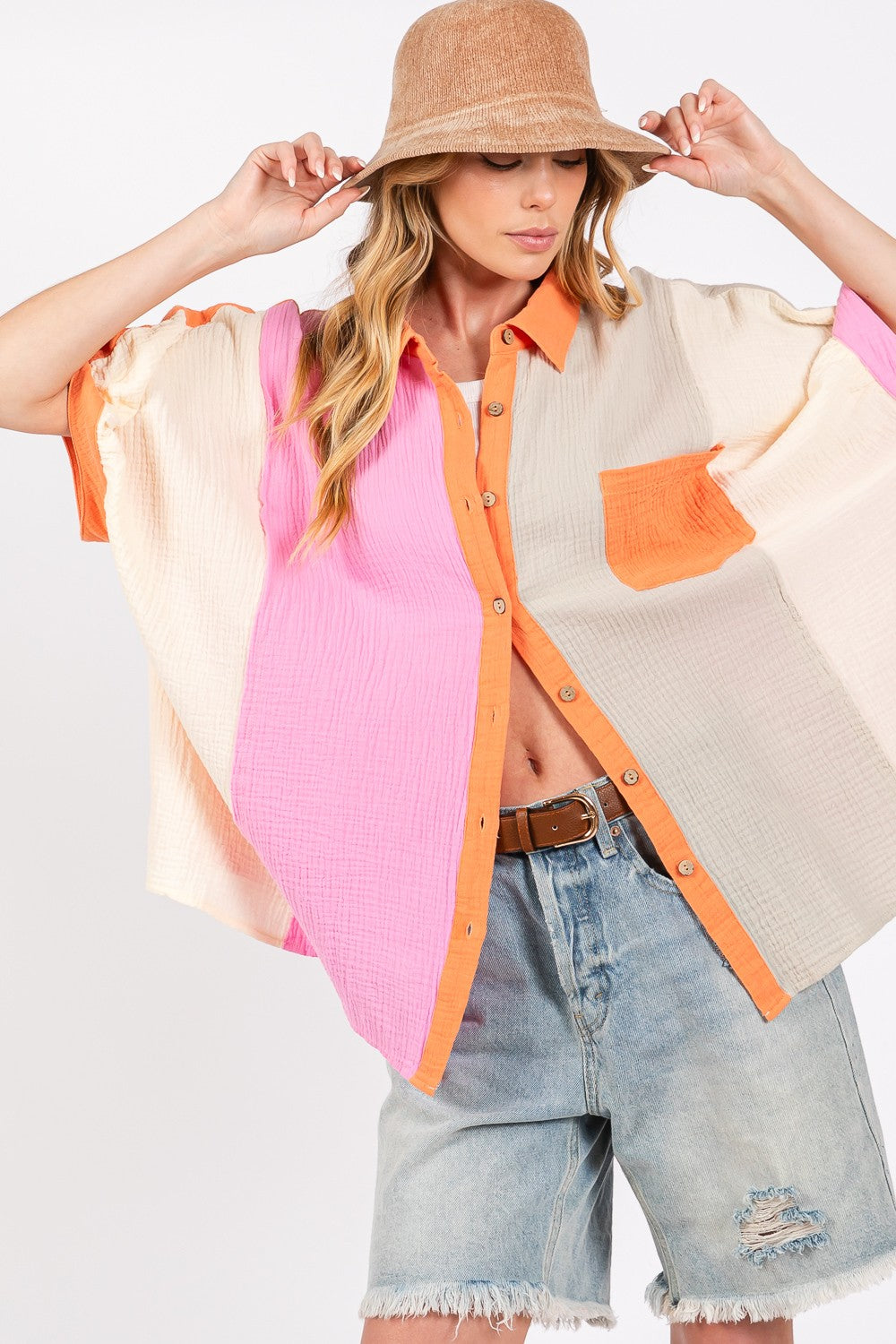 Color Block Button-Down Shirt