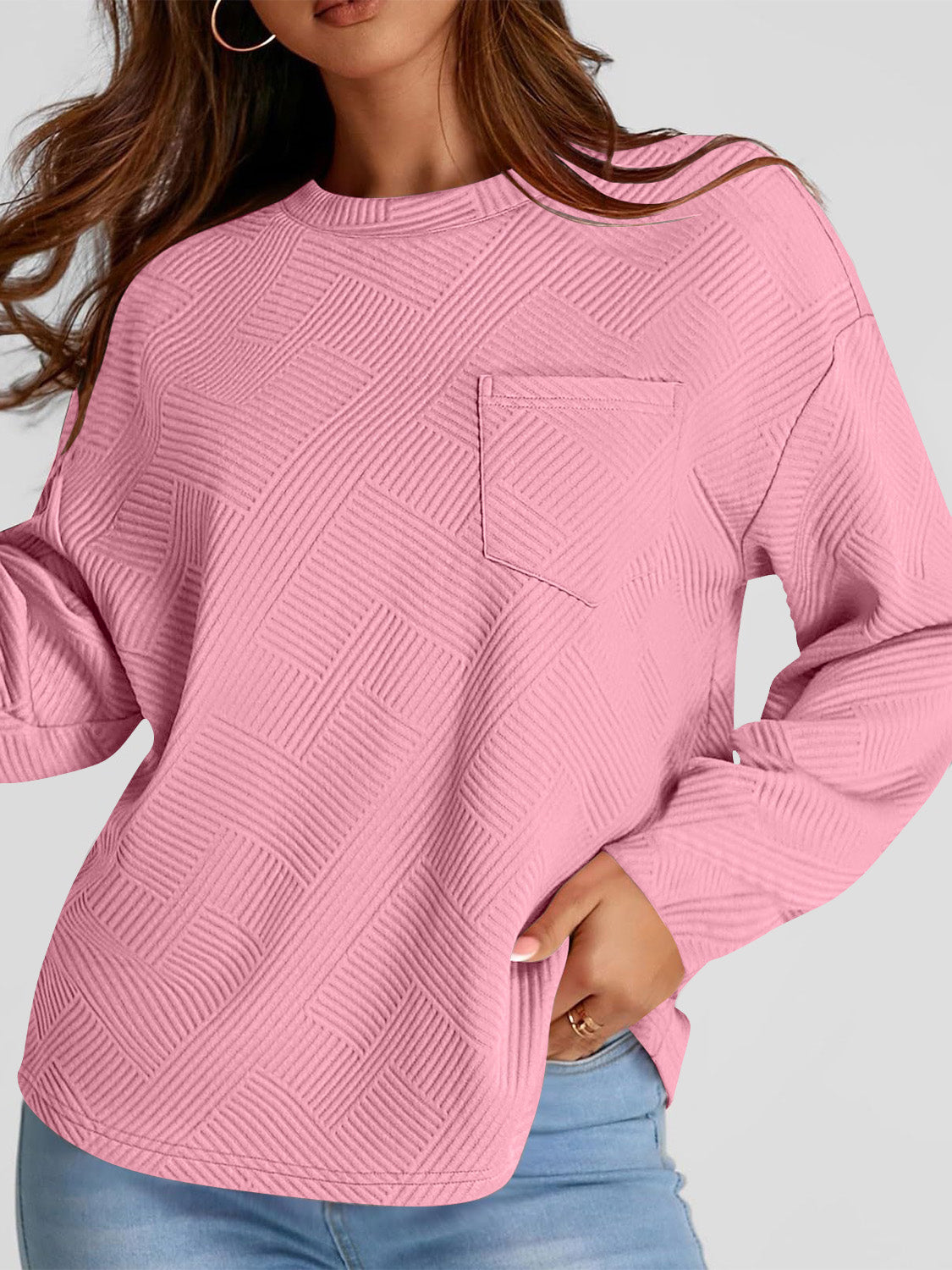 Texture Round Neck Long Sleeve Sweatshirt