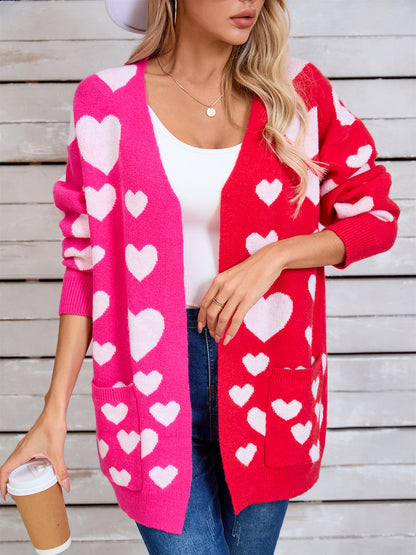 Heart Open Front Long Sleeve Cardigan