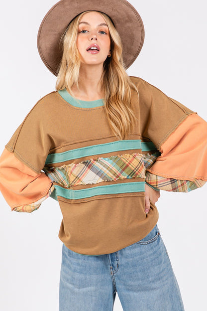 Mineral Wash Raw Edge Color Block Sweatshirt