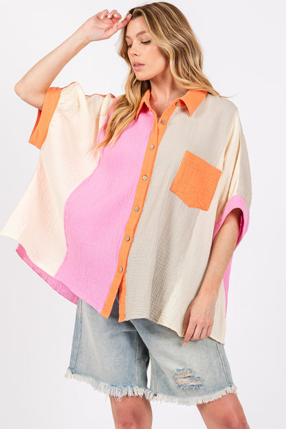 Color Block Button-Down Shirt