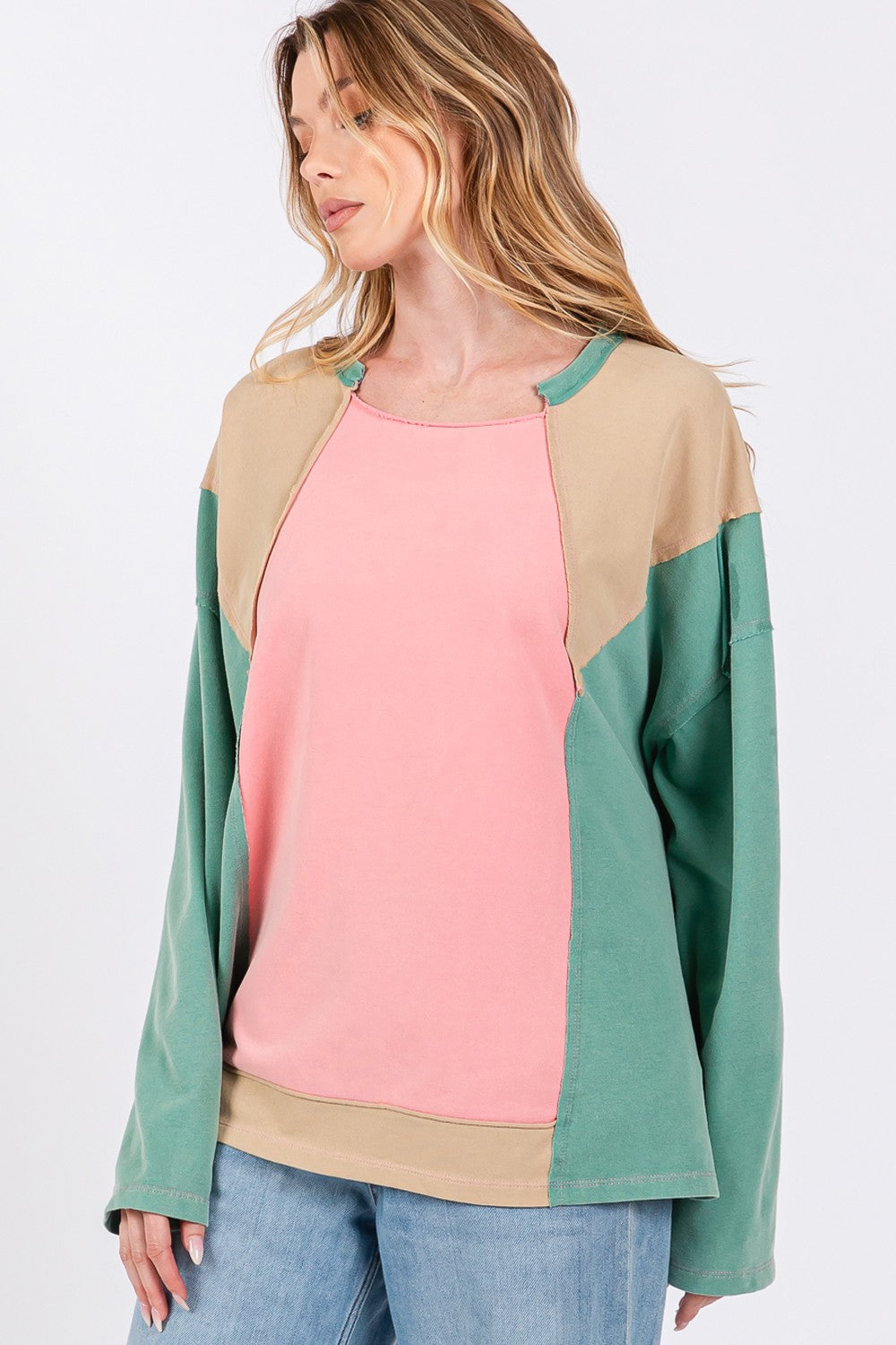 Mineral Wash Color Block Top