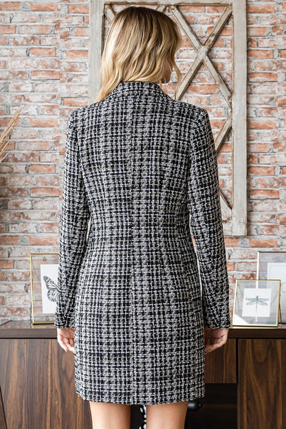 Double Breasted Long Sleeve Tweed Blazer Dress