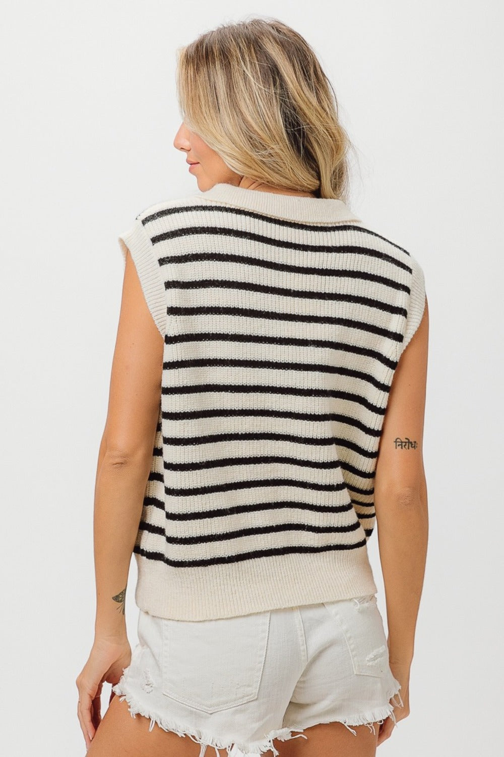 Flower Patch Striped Half Button Sweater Vest