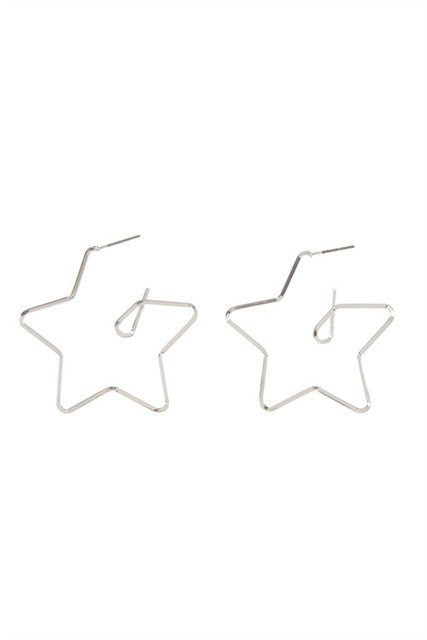 SILVER STAR OUTLINE HOOP EARRINGS