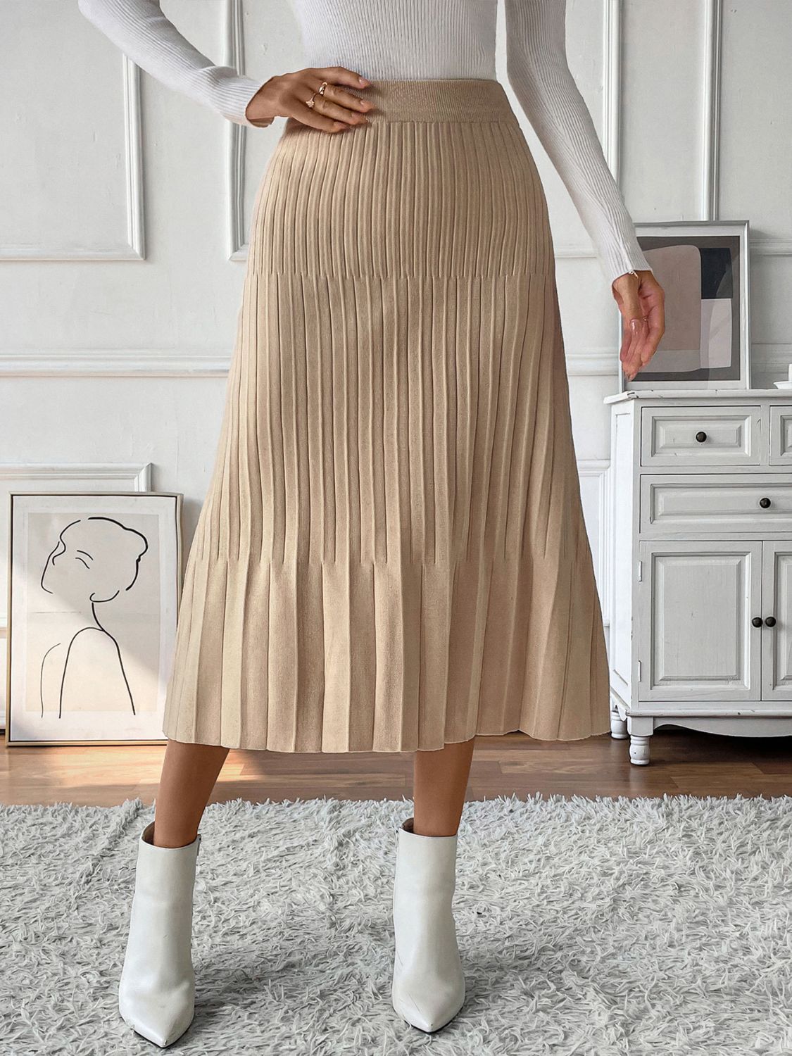 Pleated Midi Sweater Skirt