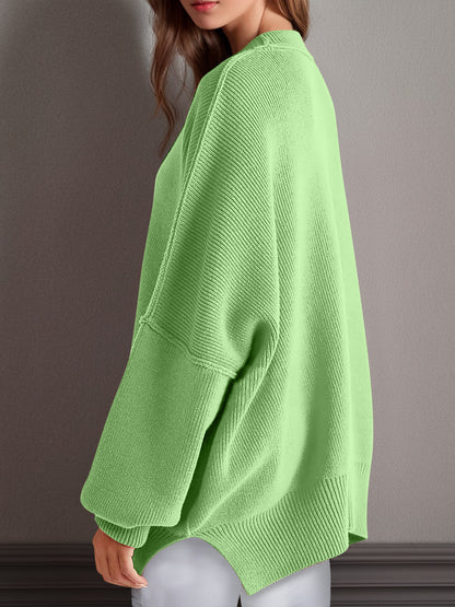 Side Slit Round Neck Long Sleeve Sweater