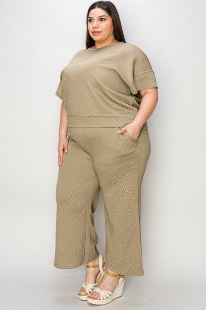 Texture Short Sleeve Top and Pants Set