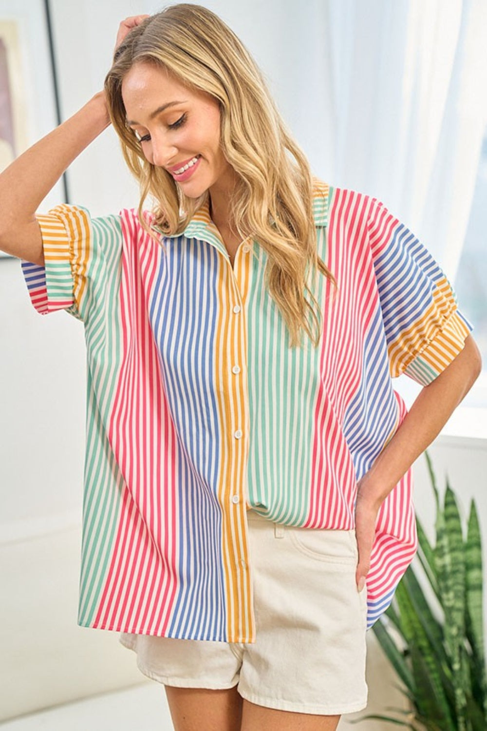 Striped Button Down Short Sleeve Shirt