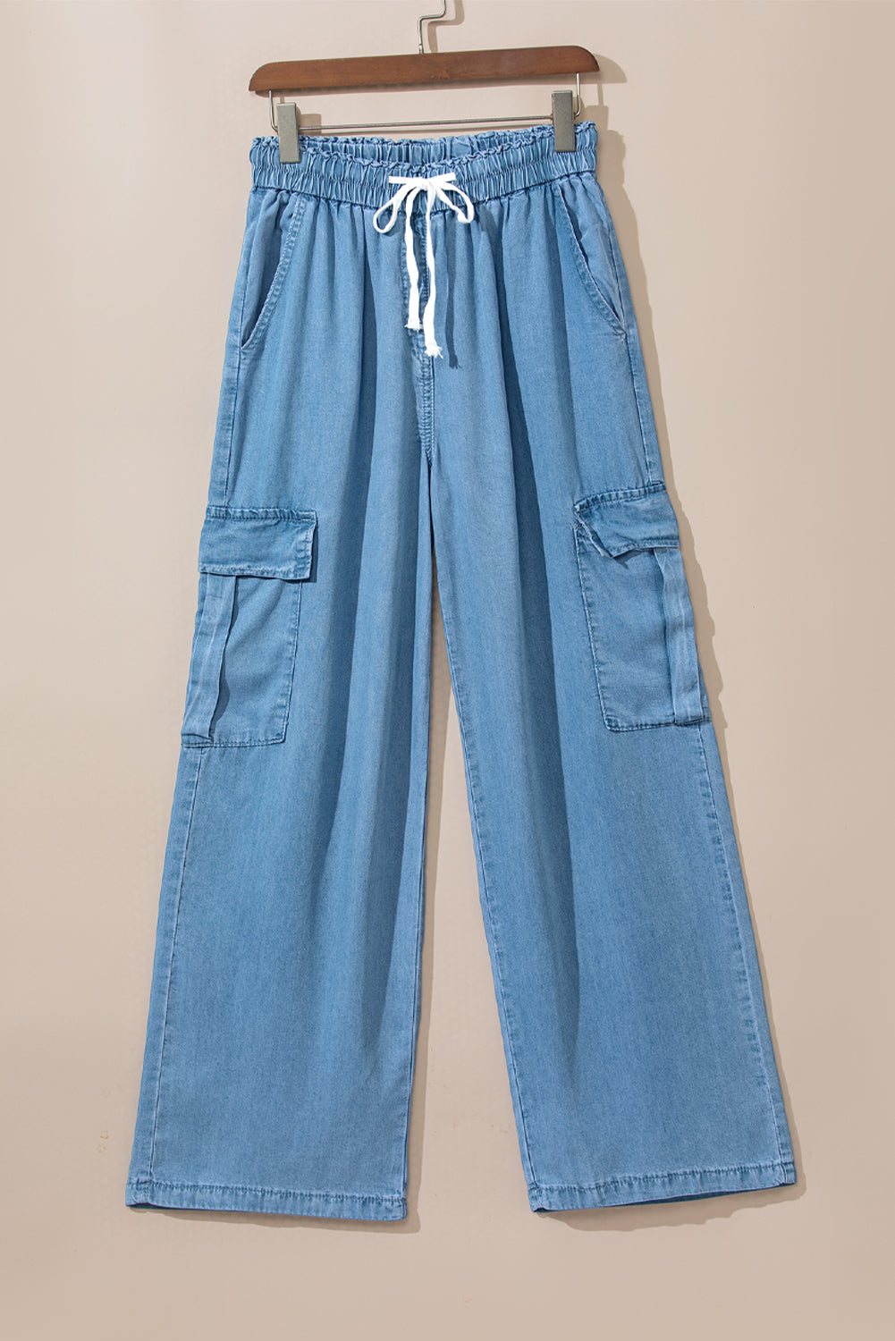 Drawstring Cargo Pocket Wide Leg Jeans