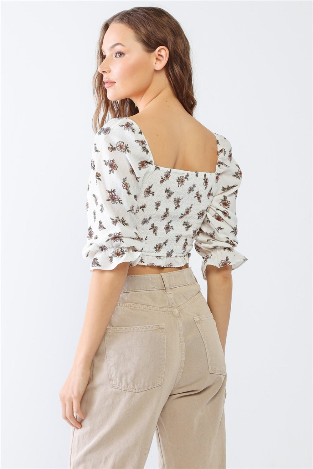 Floral Ruffled Smocked Crop Top