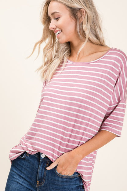 Striped Round Neck Half Sleeve T-Shirt