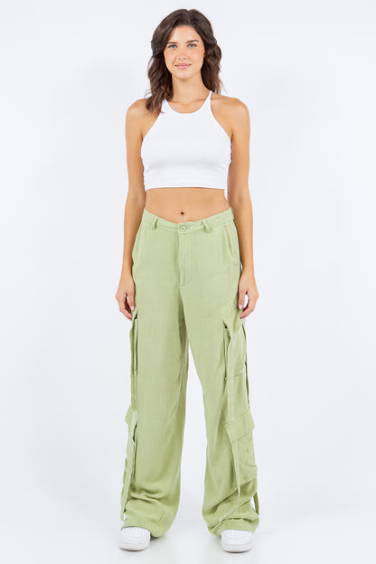 Linen Wide Leg Cargo Pants