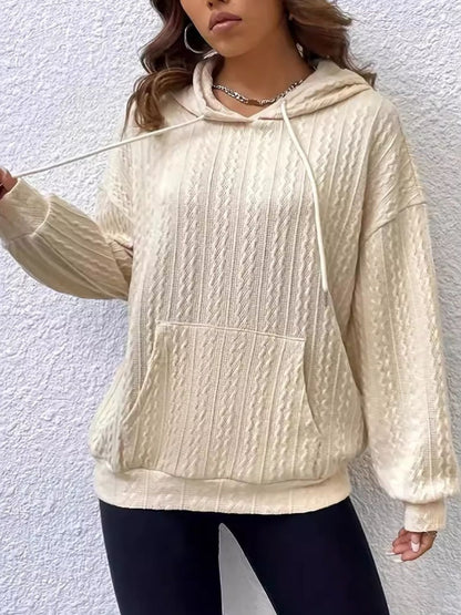 Drawstring Texture Long Sleeve Hoodie