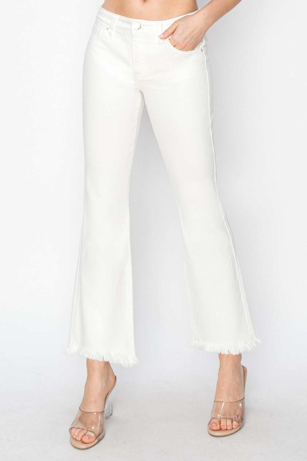 RISEN Tummy Control Crop Flare Step Hem Pants