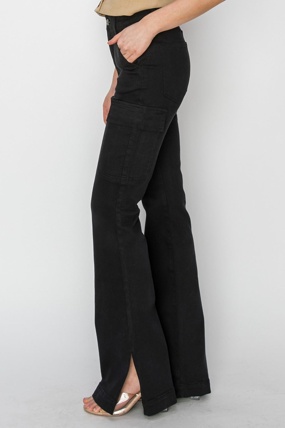 Risen High Rise Side Slit Cargo Bootcut Jeans