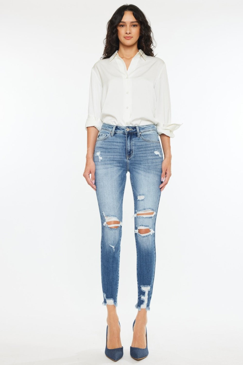 Kancan High Rise Frayed Ankle Skinny Jeans