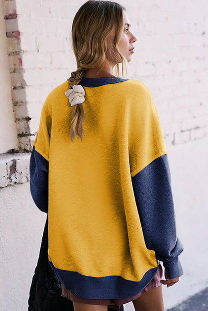 Color Block Round Neck Long Sleeve Sweatshirt