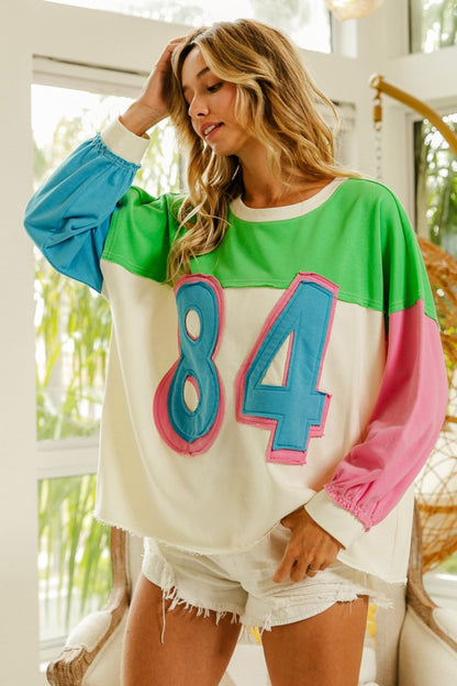 Color Block Patched Long Sleeve Top