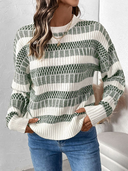 Contrast Round Neck Long Sleeve Sweater