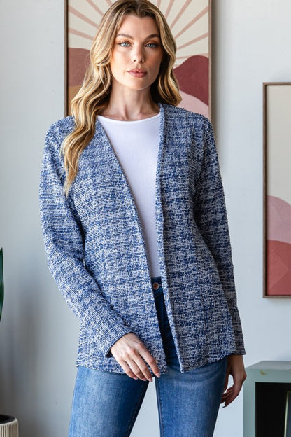 Houndstooth Tweed Open Front Blazer