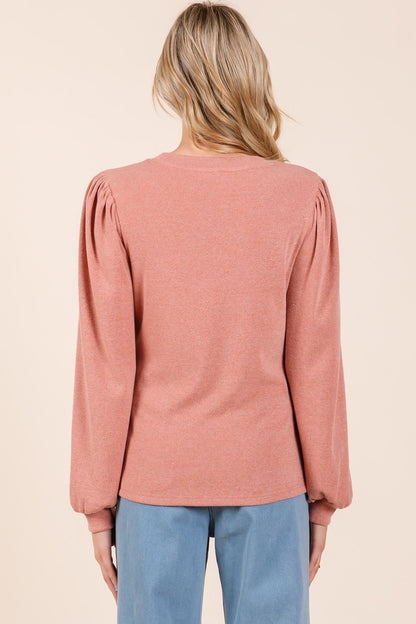 Round Neck Long Sleeve Rib Knit Top