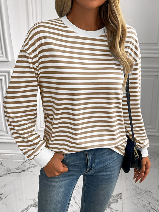 Striped Round Neck Long Sleeve Sweatshirt