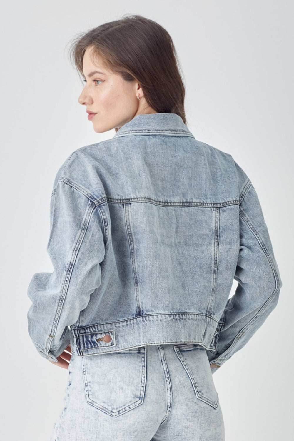 RISEN Button Down Cropped Denim Jacket