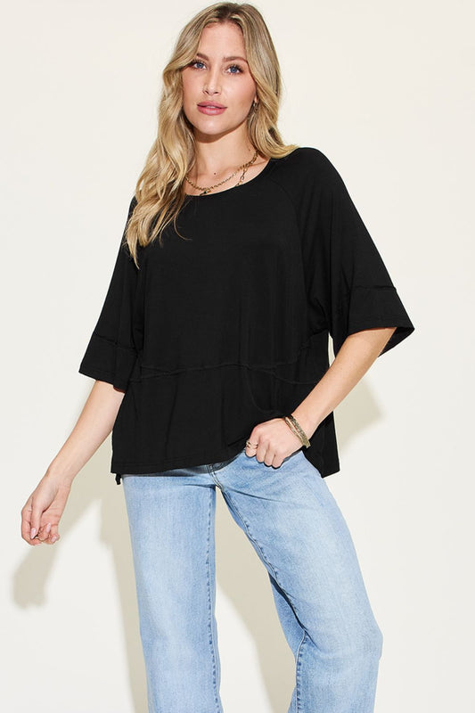 Bamboo Round Neck Exposed Seam T-Shirt