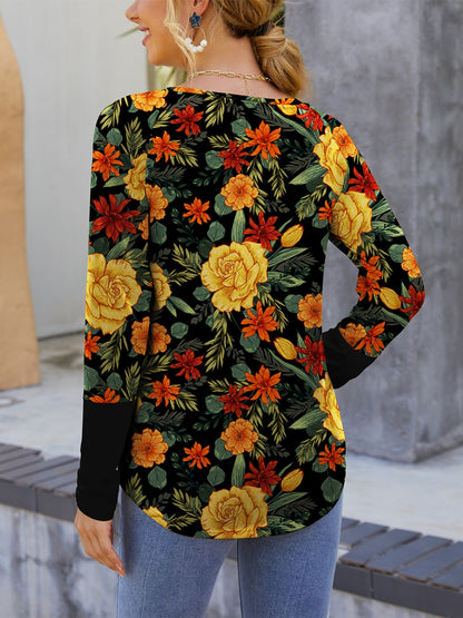 Printed Round Neck Long Sleeve T-Shirt