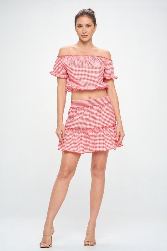 GINGHAM SEERSUCKER TOP SKIRT SET