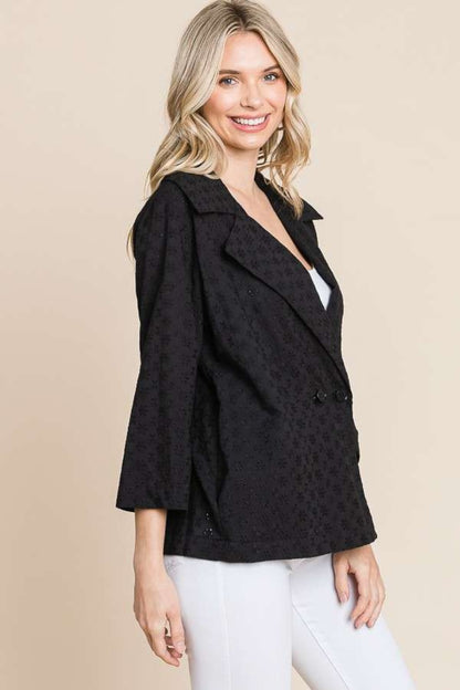 Double Breasted Eyelet Jacket with Pockets