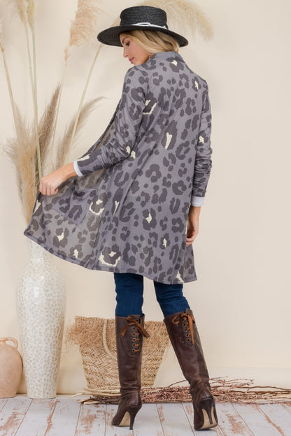 Leopard Open Front Contrast Cardigan