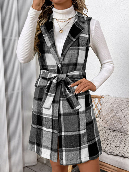 Tied Plaid Vest Coat