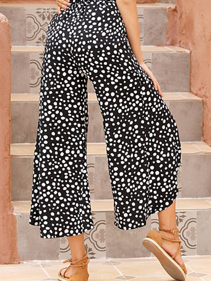 Slit Polka Dot Wide Leg Pants