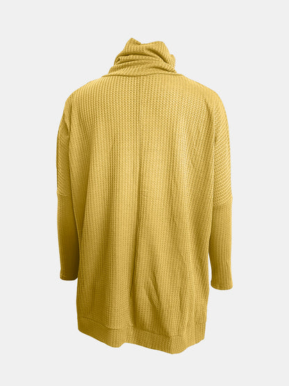 Waffle Knit Turtleneck Long Sleeve T-Shirt