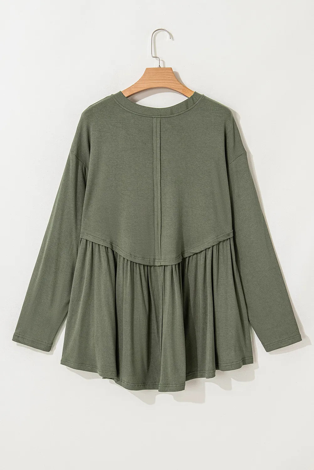 Peplum Round Neck Long Sleeve Blouse