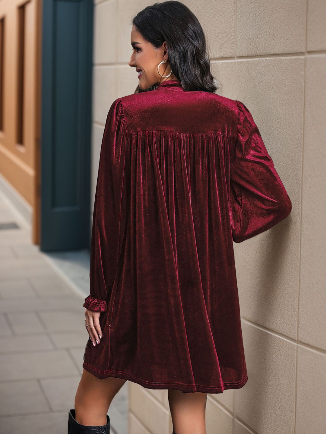 Ruched Surplice Long Sleeve Mini Dress