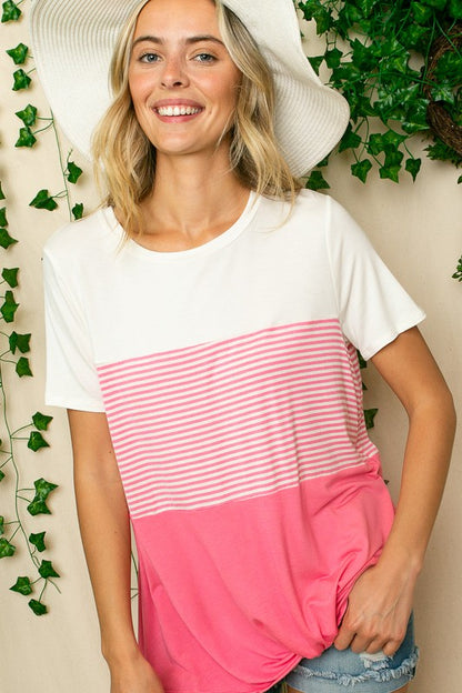 PLUS STRIPE COLOR BLOCKED TUNIC TOP