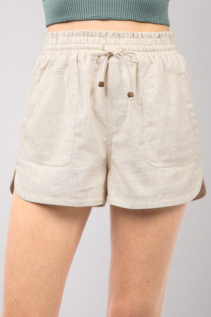 Drawstring Elastic Waist Linen Shorts