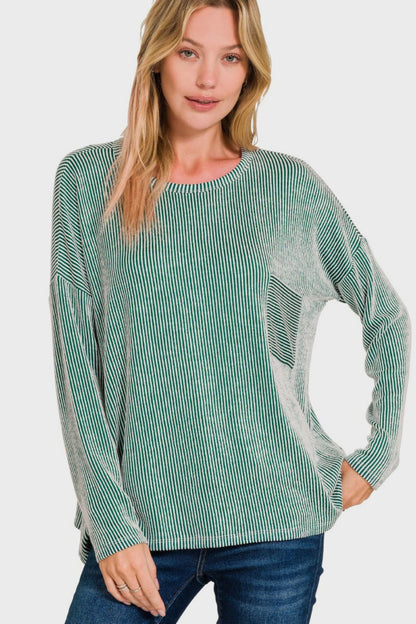 Ribbed Striped Long Sleeve T-Shirt