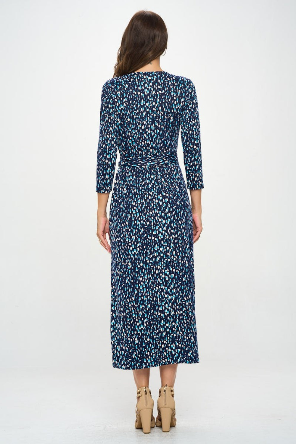 Printed Tie Front Surplice Midi Dress