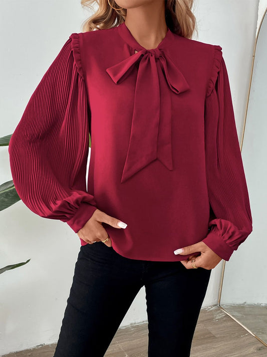 Frill Tie Neck Long Sleeve Blouse