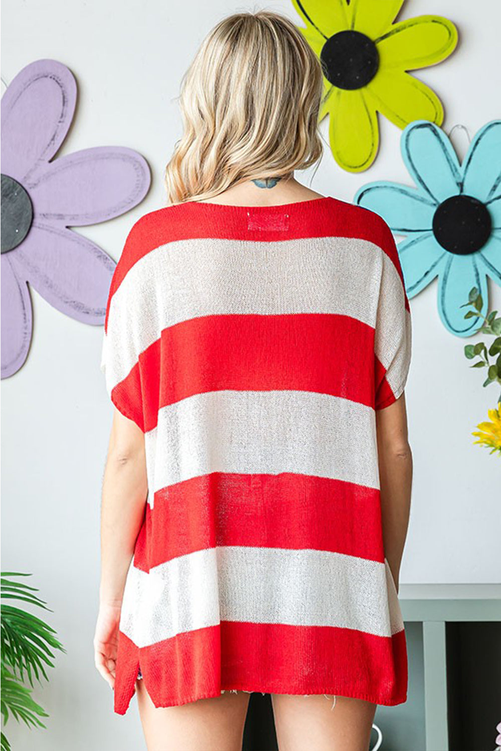 USA Flag Drop Shoulder Knit Top