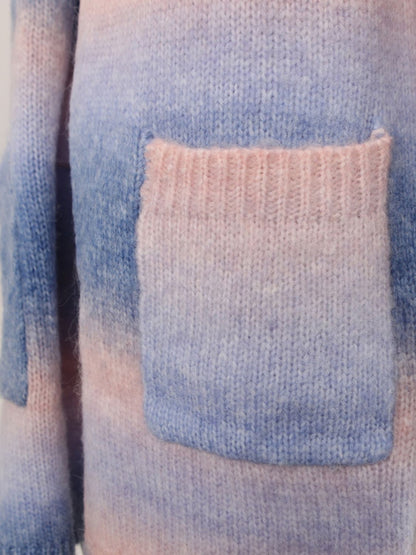 Pocketed Open Front Gradient Cardigan