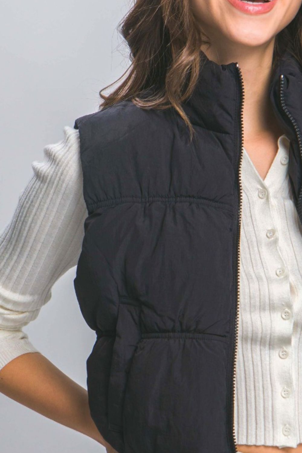 Zip Up Turtleneck Cropped Vest Coat