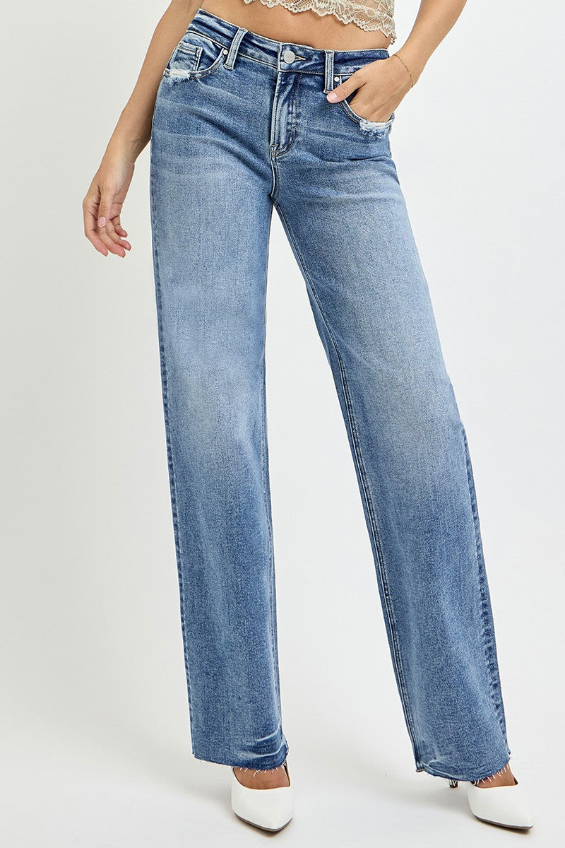 RISEN High Rise Straight Leg Jeans with Pockets