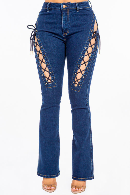 High Rise Lace Up Jeans