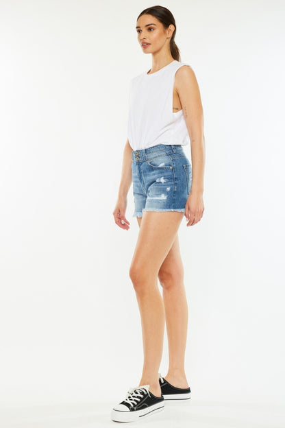 Kancan High Rise Raw Hem Denim Shorts